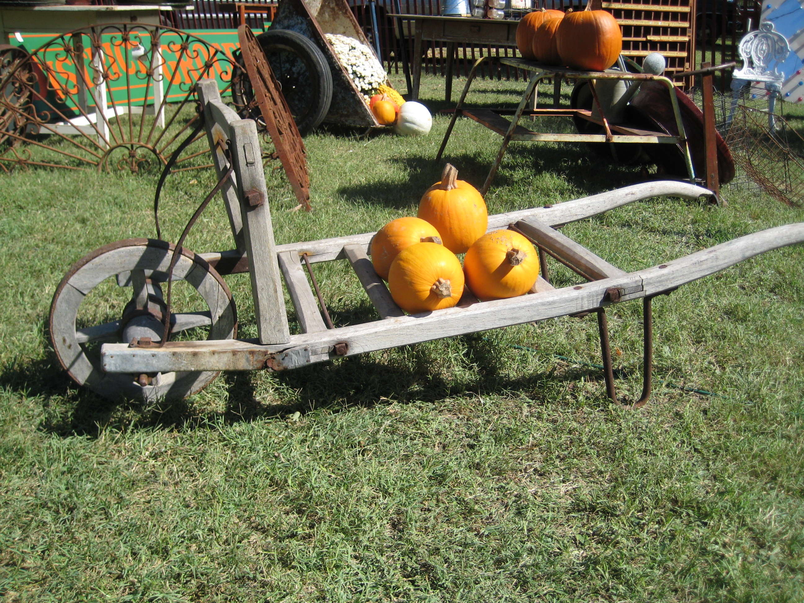 wheelbarrow with pumpkins