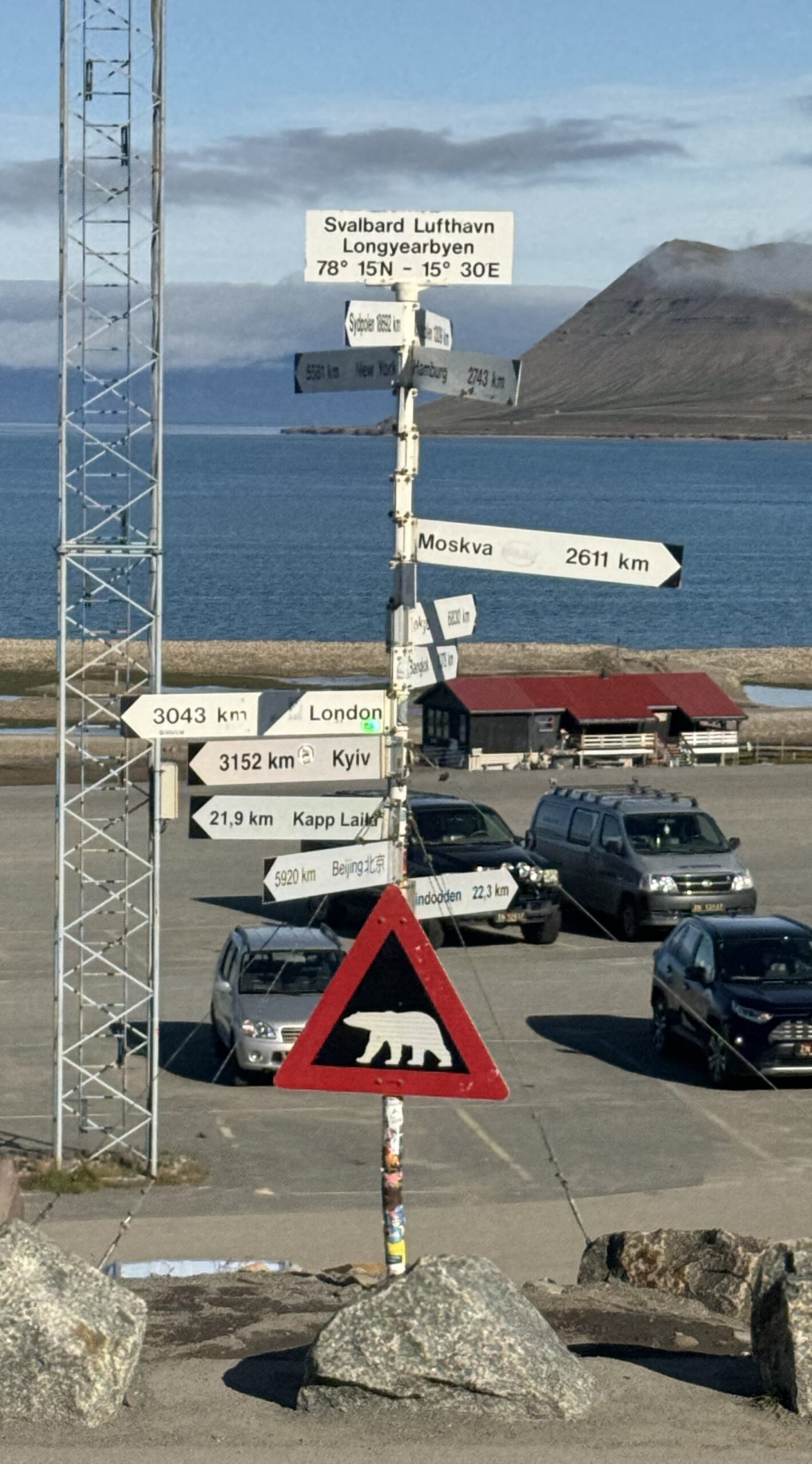 distance sign at Longyearbyen Norway