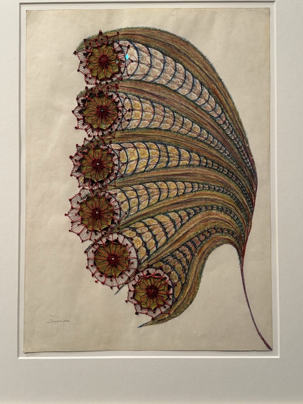 Feather design made of threads
